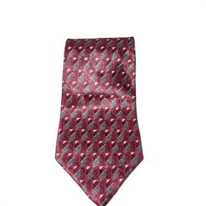 MILANO UOMO Geometric Silk Necktie Burgundy Gray White Patterned Men's Accessory